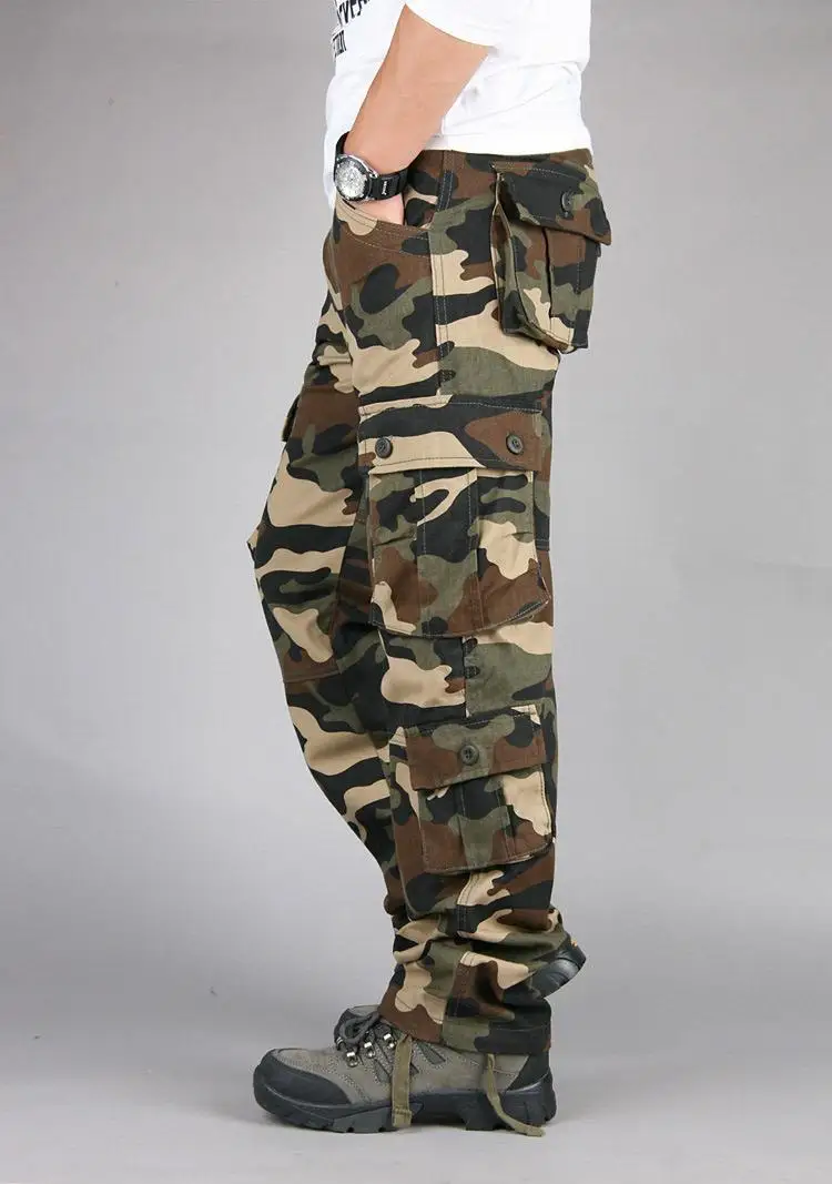 Men's Tactical Camouflage Overalls High-Quality Cotton Multi-Pocket Trousers Sports Training Casual Work Pants