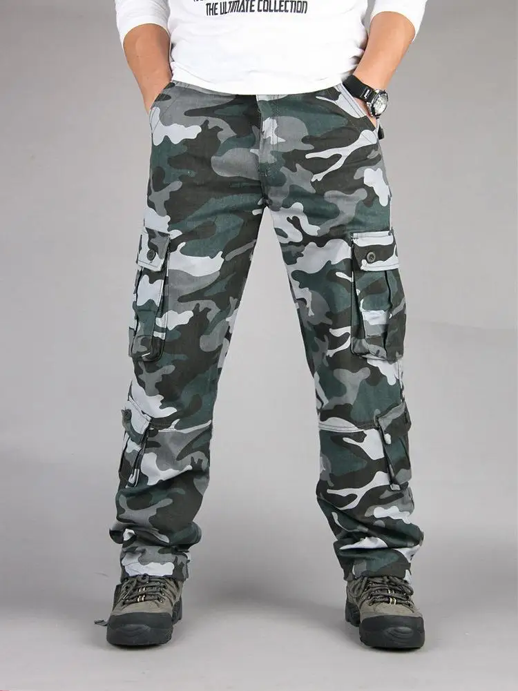 Men's Tactical Camouflage Overalls High-Quality Cotton Multi-Pocket Trousers Sports Training Casual Work Pants
