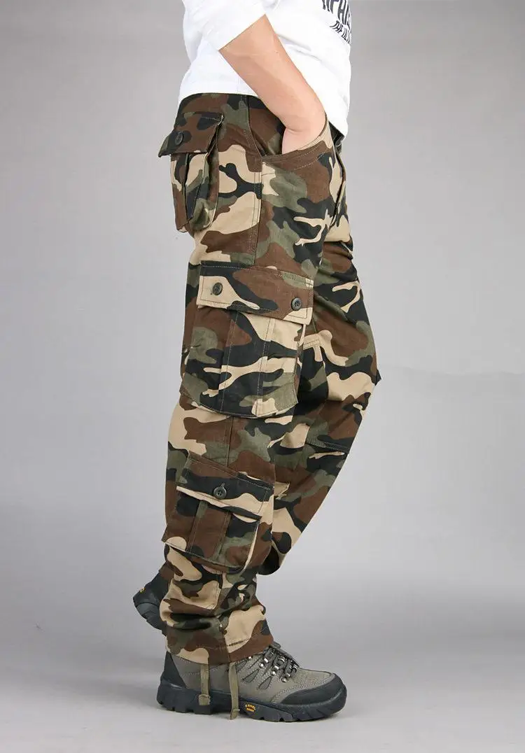 Men's Tactical Camouflage Overalls High-Quality Cotton Multi-Pocket Trousers Sports Training Casual Work Pants