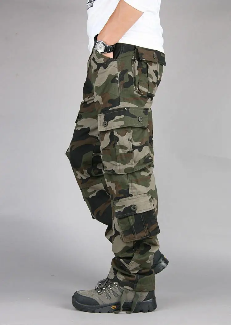 Men's Tactical Camouflage Overalls High-Quality Cotton Multi-Pocket Trousers Sports Training Casual Work Pants