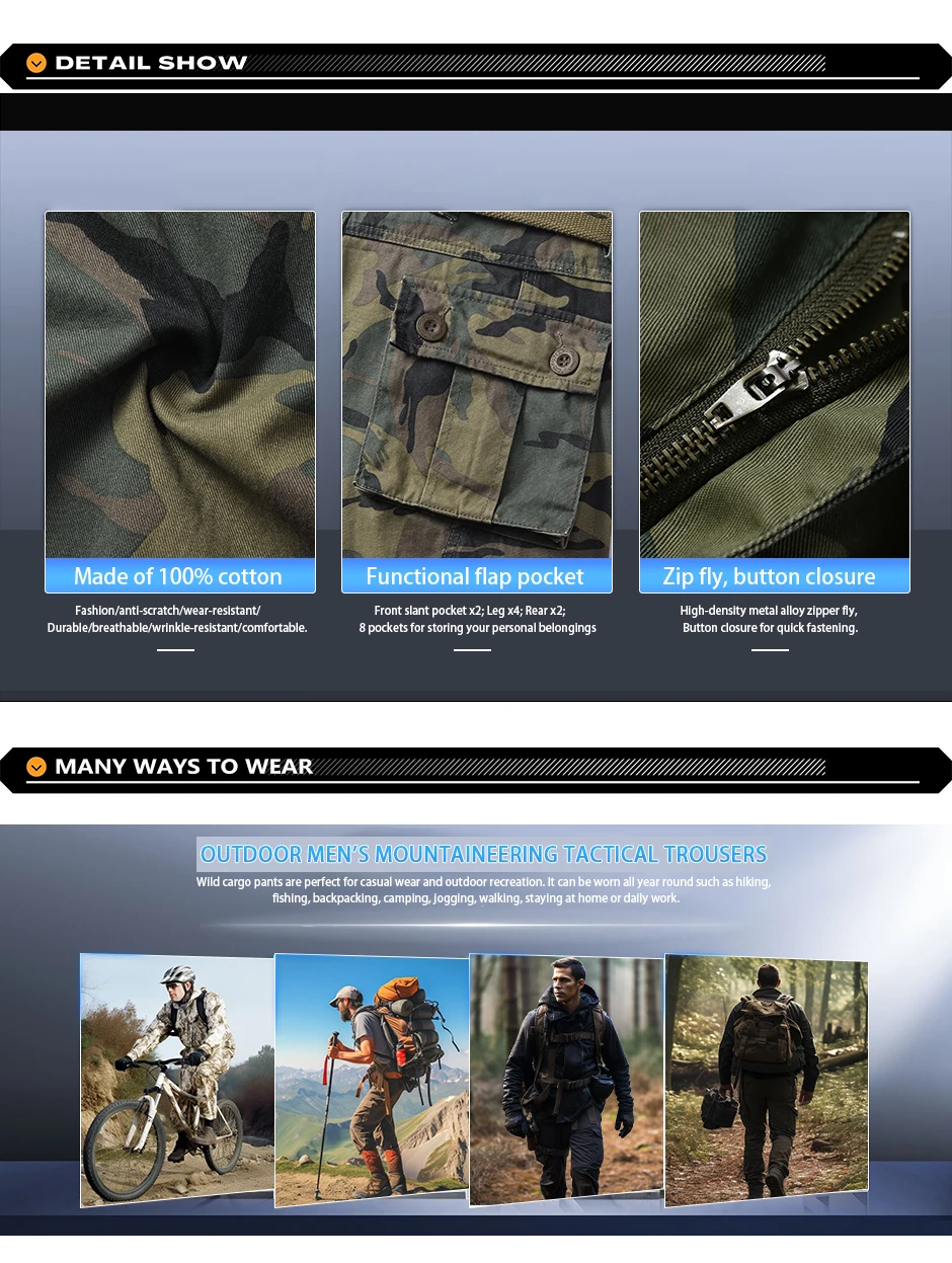 AKARMYMen's Camouflage Cargo Pants - Multi Flap Pockets, Loose Fit for Outdoor Work and Anti scratch STRAIGHT(no belt) AKARMYMen's Camouflage Cargo Pants - Multi Flap Pockets, Loose Fit for Outdoor Work and Anti scratch STRAIGHT(no belt)