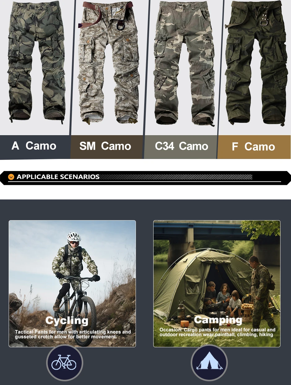 AKARMYMen's Camouflage Cargo Pants - Multi Flap Pockets, Loose Fit for Outdoor Work and Anti scratch STRAIGHT(no belt) AKARMYMen's Camouflage Cargo Pants - Multi Flap Pockets, Loose Fit for Outdoor Work and Anti scratch STRAIGHT(no belt)