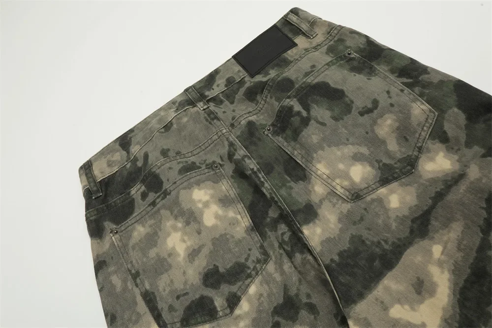 High Street Camouflage Logging Pants for Men Straight Patchwork Baggy Jeans Cargos Y2k Pantalones Hombre Oversized Trousers