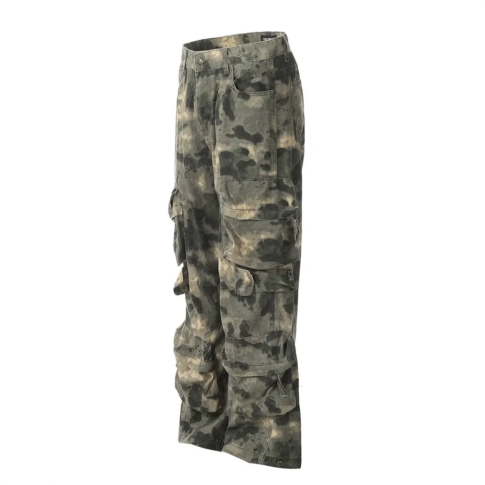 High Street Camouflage Logging Pants for Men Straight Patchwork Baggy Jeans Cargos Y2k Pantalones Hombre Oversized Trousers