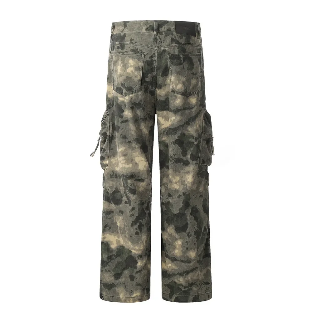 High Street Camouflage Logging Pants for Men Straight Patchwork Baggy Jeans Cargos Y2k Pantalones Hombre Oversized Trousers