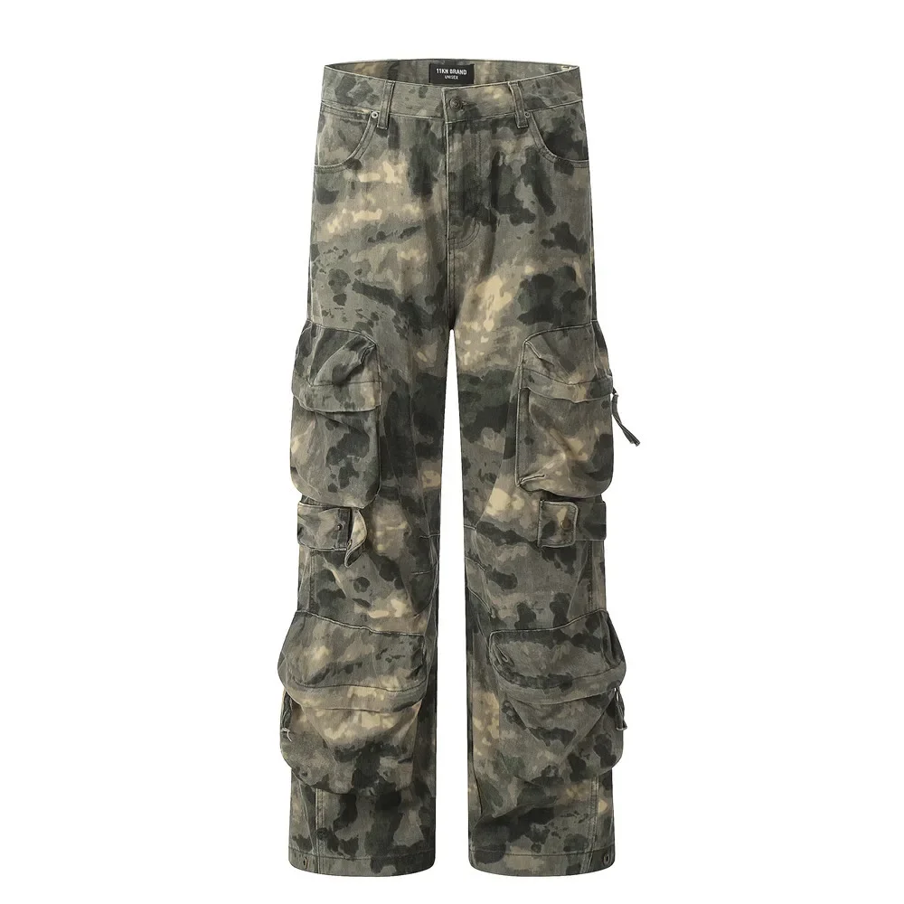 High Street Camouflage Logging Pants for Men Straight Patchwork Baggy Jeans Cargos Y2k Pantalones Hombre Oversized Trousers
