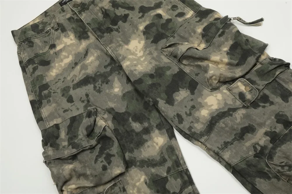High Street Camouflage Logging Pants for Men Straight Patchwork Baggy Jeans Cargos Y2k Pantalones Hombre Oversized Trousers