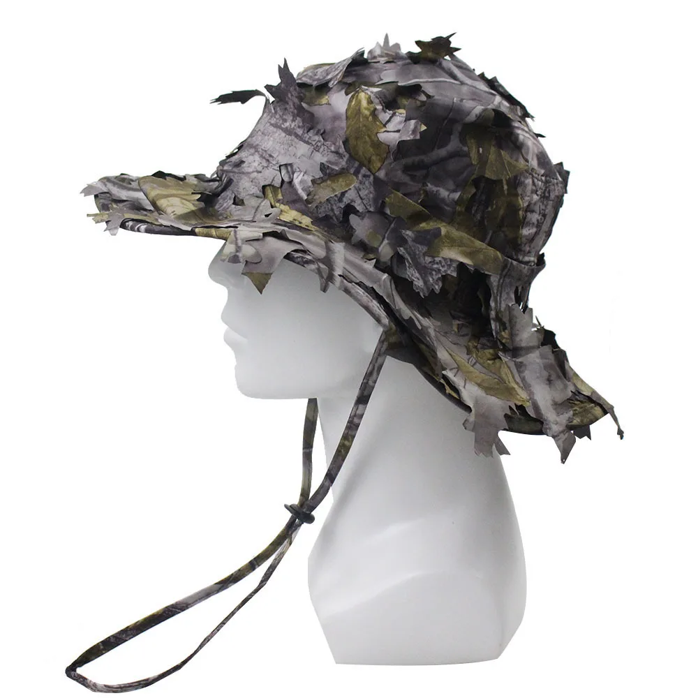 Men's Camouflage Boonie Hats 3D Leaves Camo Tactical Cap Ghillie Caps Hunter Sniper Hats Fishing Sunshade Hunting Accessories