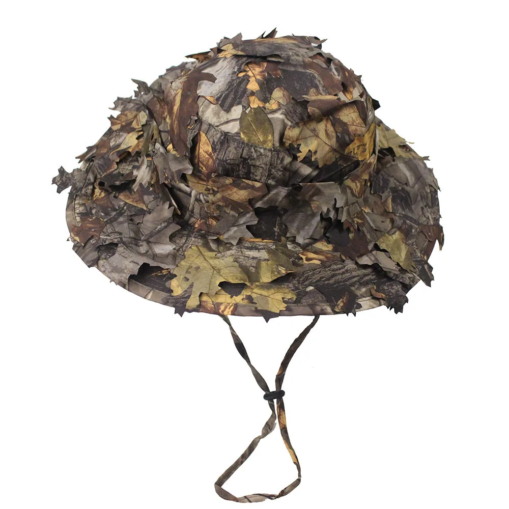 Men's Camouflage Boonie Hats 3D Leaves Camo Tactical Cap Ghillie Caps Hunter Sniper Hats Fishing Sunshade Hunting Accessories
