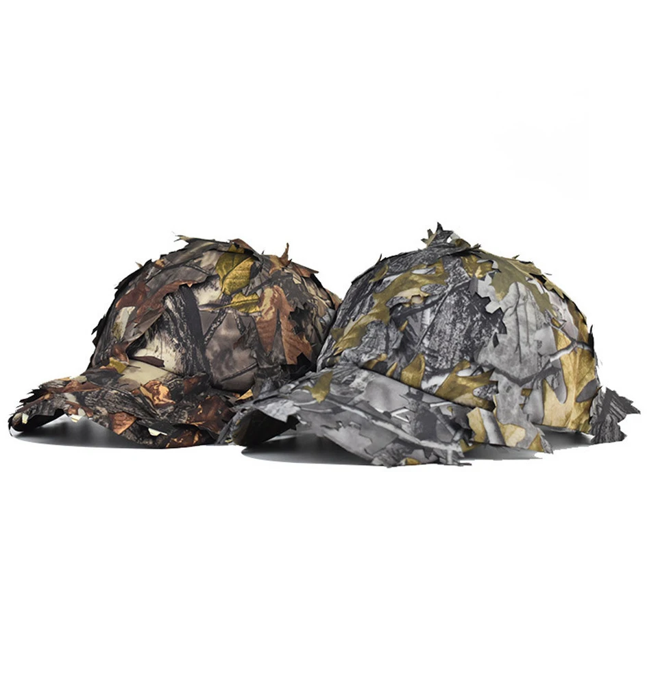 Men's Camouflage Boonie Hats 3D Leaves Camo Tactical Cap Ghillie Caps Hunter Sniper Hats Fishing Sunshade Hunting Accessories