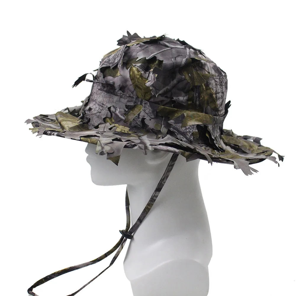 Men's Camouflage Boonie Hats 3D Leaves Camo Tactical Cap Ghillie Caps Hunter Sniper Hats Fishing Sunshade Hunting Accessories