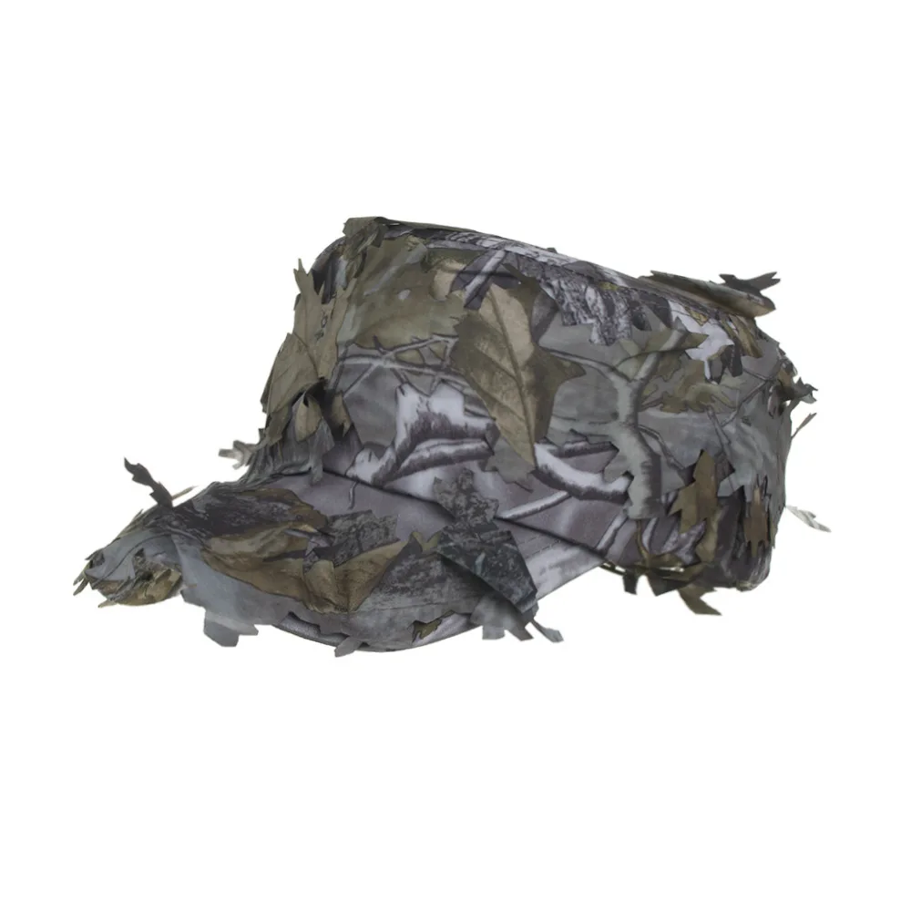 Men's Camouflage Boonie Hats 3D Leaves Camo Tactical Cap Ghillie Caps Hunter Sniper Hats Fishing Sunshade Hunting Accessories