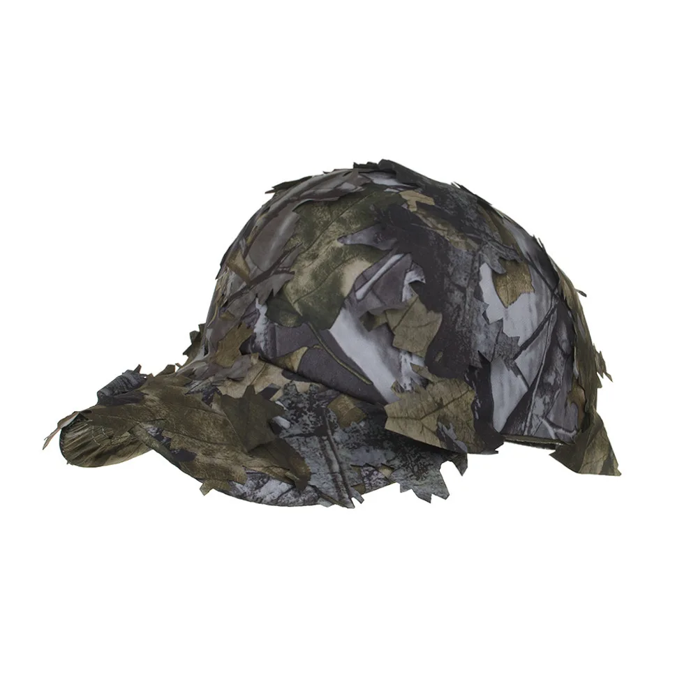 Men's Camouflage Boonie Hats 3D Leaves Camo Tactical Cap Ghillie Caps Hunter Sniper Hats Fishing Sunshade Hunting Accessories