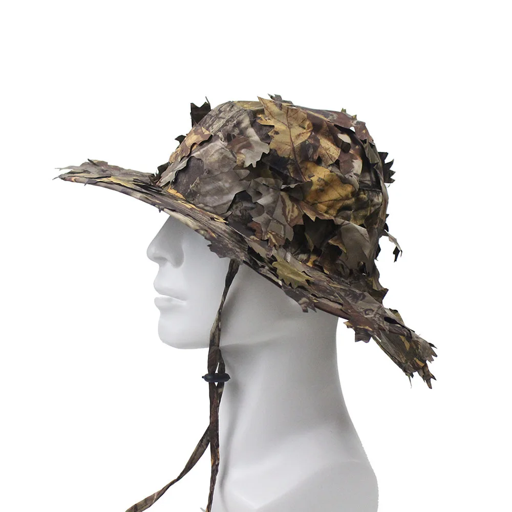 Men's Camouflage Boonie Hats 3D Leaves Camo Tactical Cap Ghillie Caps Hunter Sniper Hats Fishing Sunshade Hunting Accessories