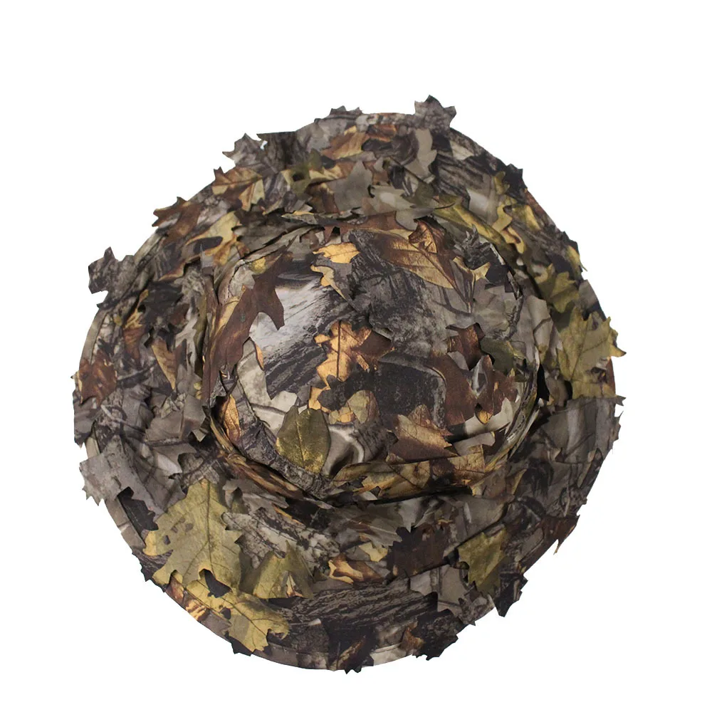 Men's Camouflage Boonie Hats 3D Leaves Camo Tactical Cap Ghillie Caps Hunter Sniper Hats Fishing Sunshade Hunting Accessories