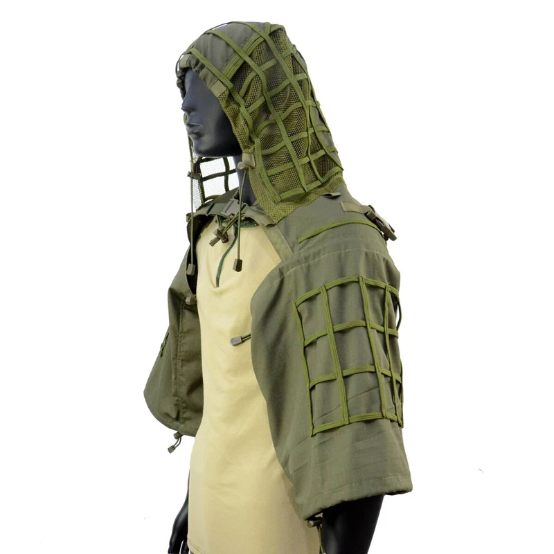 Tactical Ghillie Suit Airsoft Shooting Hood Ghillie Shawl Coat Outdoor Hunting Combat Camouflage Ghillie Suit Jacket Clothes