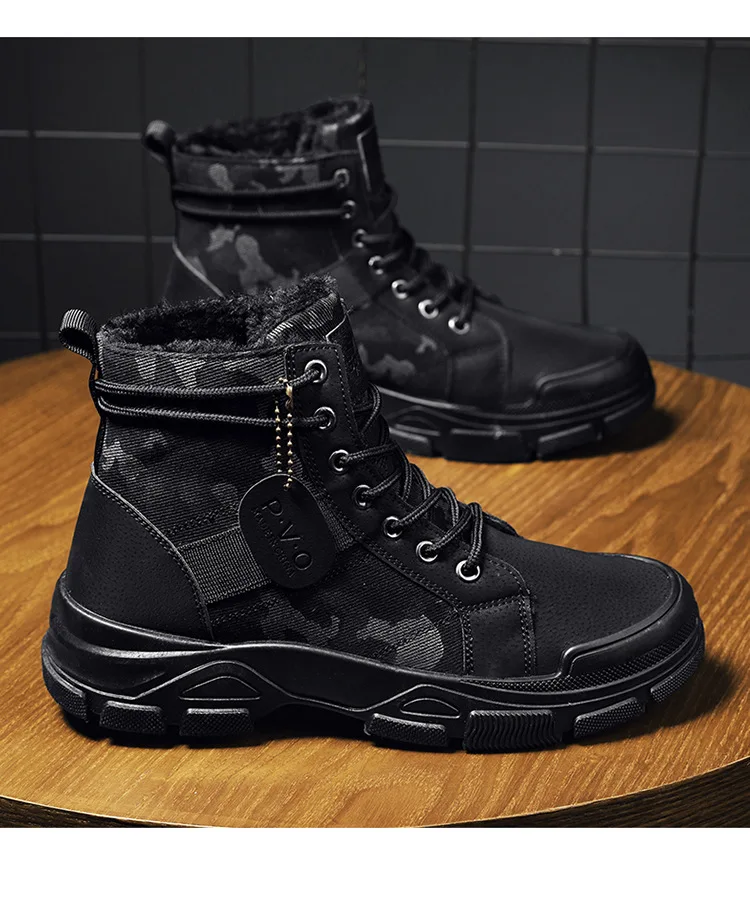 Autumn Winter Camouflage Shoes for Men Fashion Outdoor Male Booties 2024 Cotton Boots with Added Fluff Chunky Desert Ankle Boots