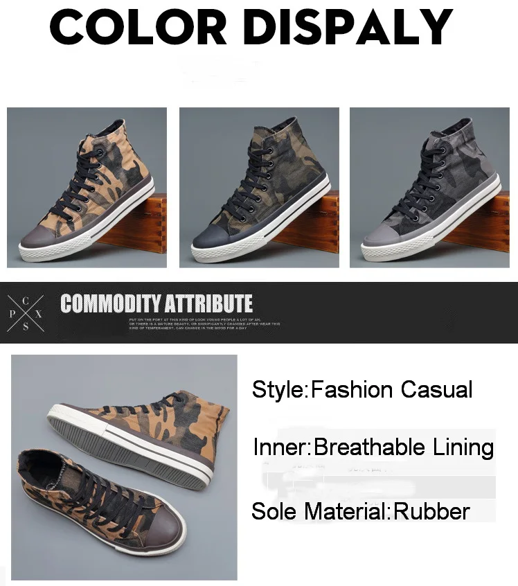 New Fashion Shoes Autumn High Top Casual Shoes Korean Camouflage Canvas Shoes  Sneakers  Men's Board Shoes Tenis Shoes