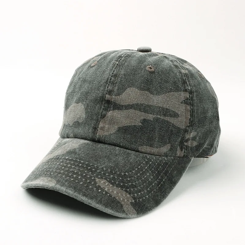 Summer Fashion Trendy Women Men Cotton Washed Denim Camouflage Curved Brim Baseball Cap Unisex