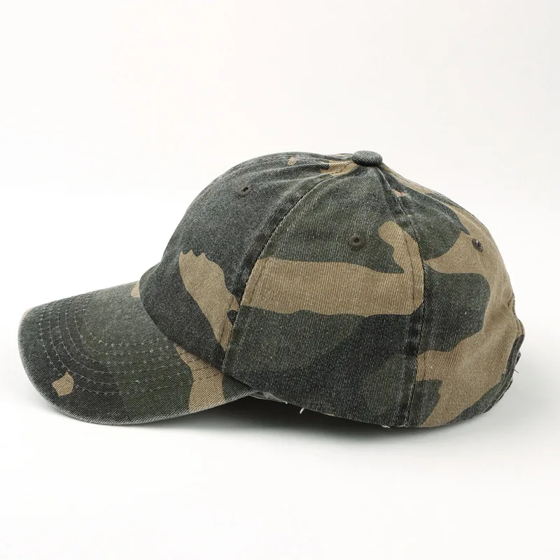 Summer Fashion Trendy Women Men Cotton Washed Denim Camouflage Curved Brim Baseball Cap Unisex