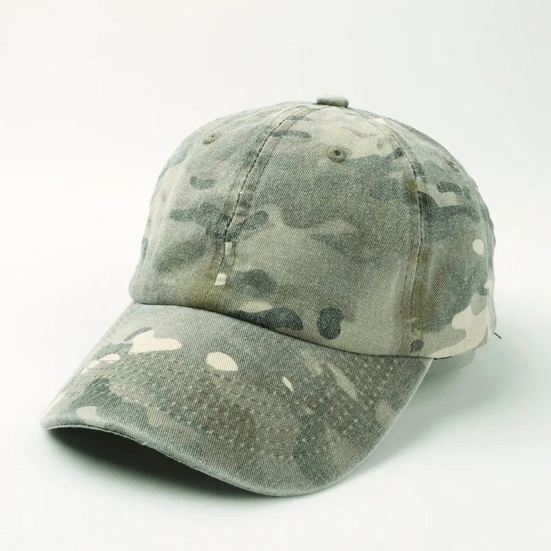 Summer Fashion Trendy Women Men Cotton Washed Denim Camouflage Curved Brim Baseball Cap Unisex