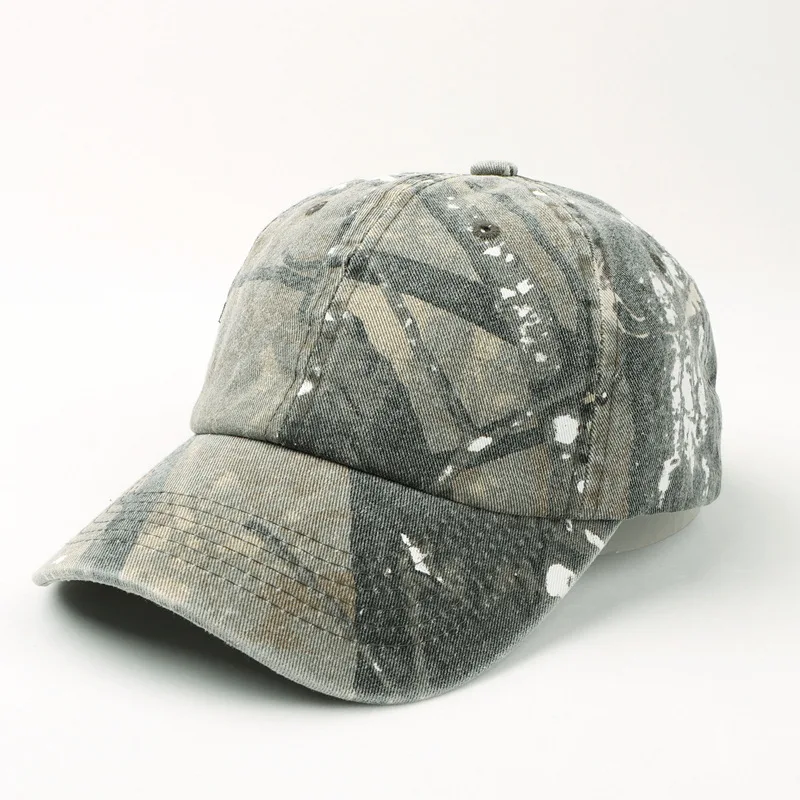 Summer Fashion Trendy Women Men Cotton Washed Denim Camouflage Curved Brim Baseball Cap Unisex
