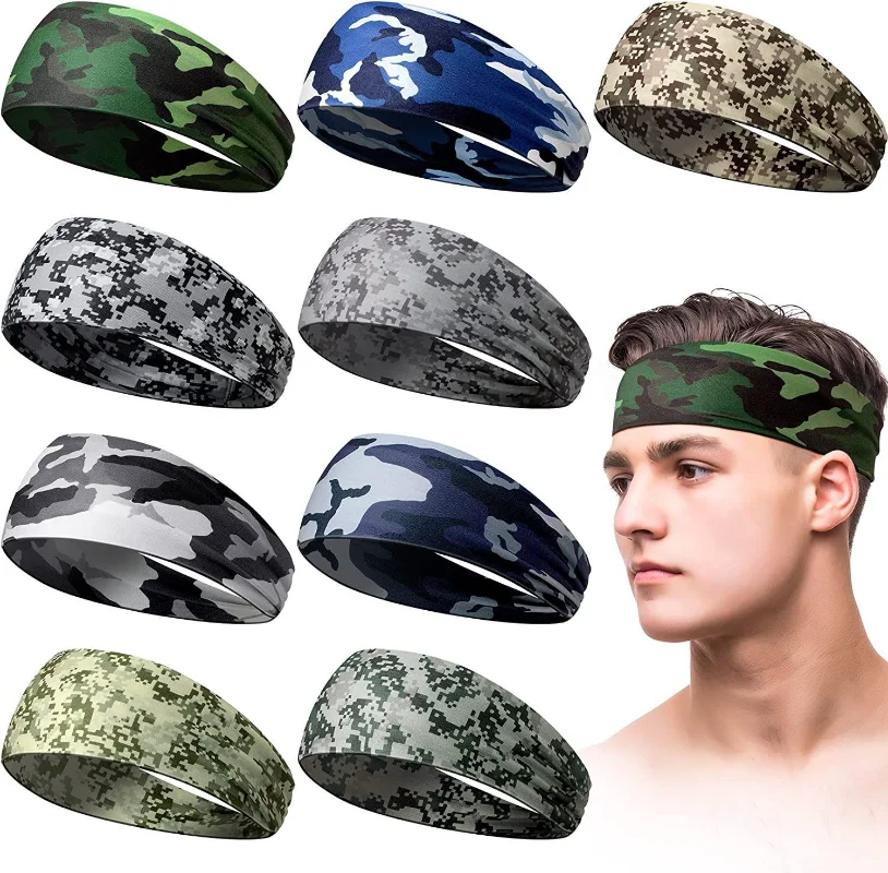 Camouflage Print Mens Sports Headband Sweatband Stretch Elastic Gym Fitness Running Headwrap Breathable Women Yoga Hair Bands Camouflage Print Mens Sports Headband Sweatband Stretch Elastic Gym Fitness Running Headwrap Breathable Women Yoga Hair Bands