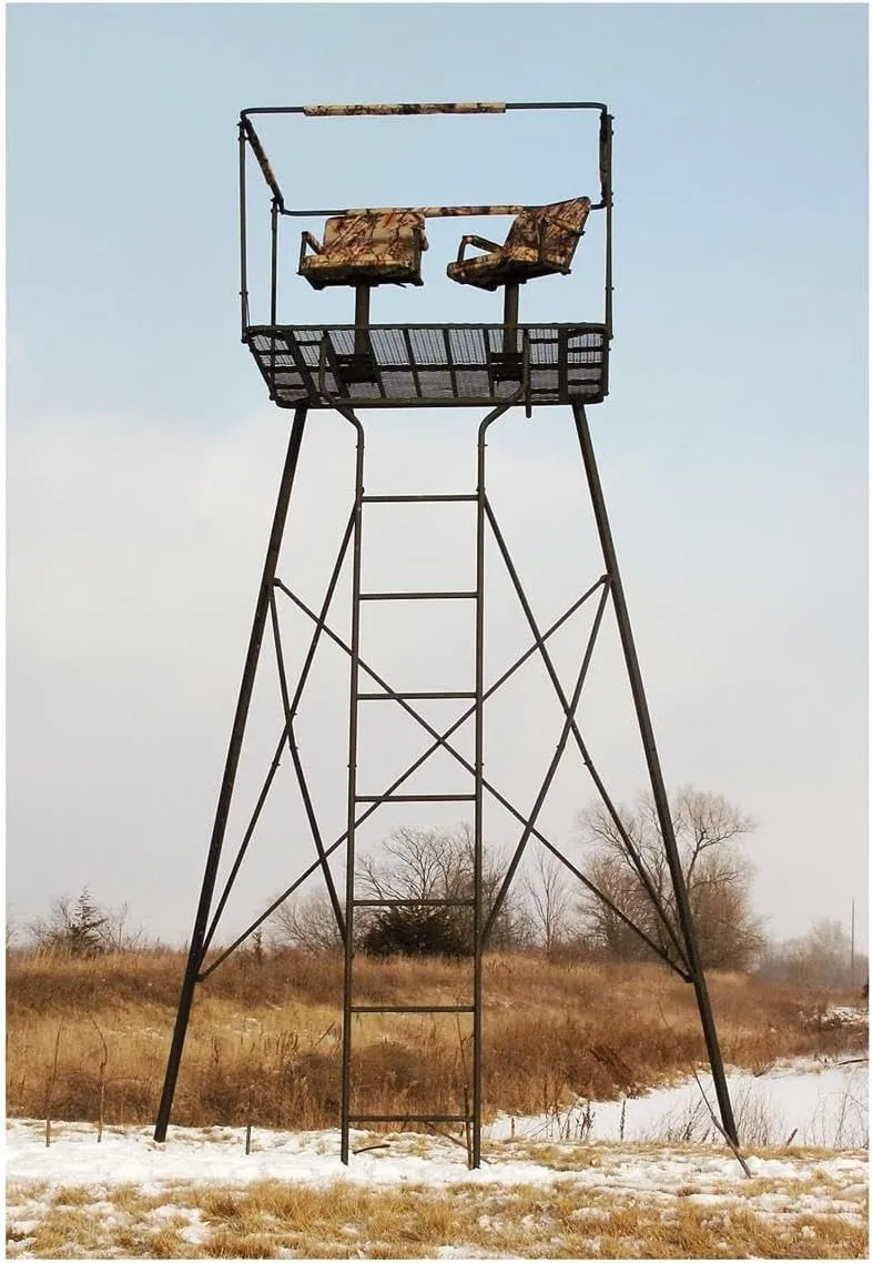 12' Hunting Climbing Tree Stand Tower with Ladder, 2 Person Treestand, Hunting Gear, Equipment, and Accessories