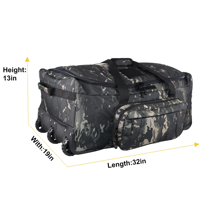 Large Capacity Military Tactical Travel Bag Wheeled Deployment Trolley Duffel Bag Heavy-Duty Camping Hiking Running Trekking