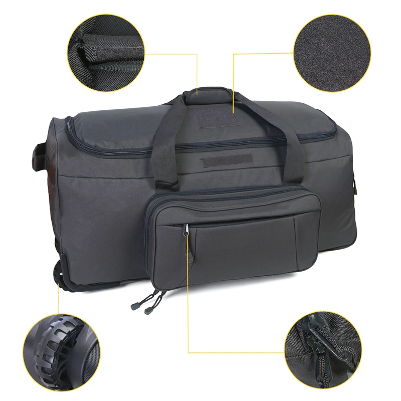 Large Capacity Military Tactical Travel Bag Wheeled Deployment Trolley Duffel Bag Heavy-Duty Camping Hiking Running Trekking