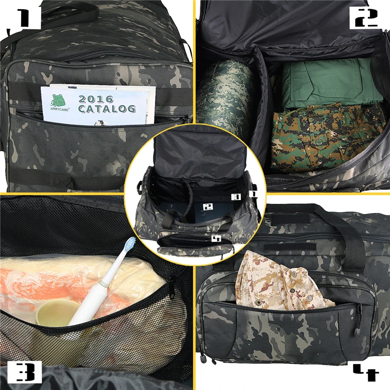 Large Capacity Military Tactical Travel Bag Wheeled Deployment Trolley Duffel Bag Heavy-Duty Camping Hiking Running Trekking