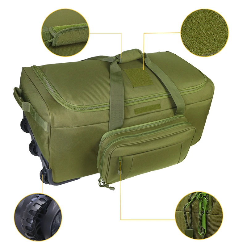 Large Capacity Military Tactical Travel Bag Wheeled Deployment Trolley Duffel Bag Heavy-Duty Camping Hiking Running Trekking