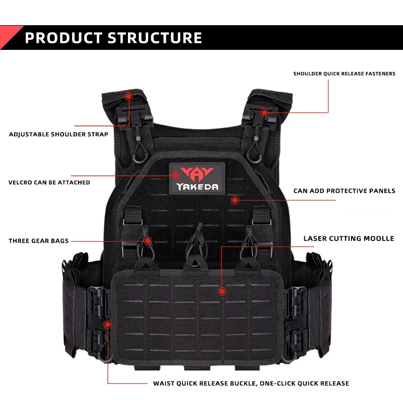 YAKEDA Tactical Vest Outdoor Hunting Plate Carrier Protective Adjustable Vest Airsoft Carrier Combat Equipment YAKEDA Tactical Vest Outdoor Hunting Plate Carrier Protective Adjustable Vest Airsoft Carrier Combat Equipment