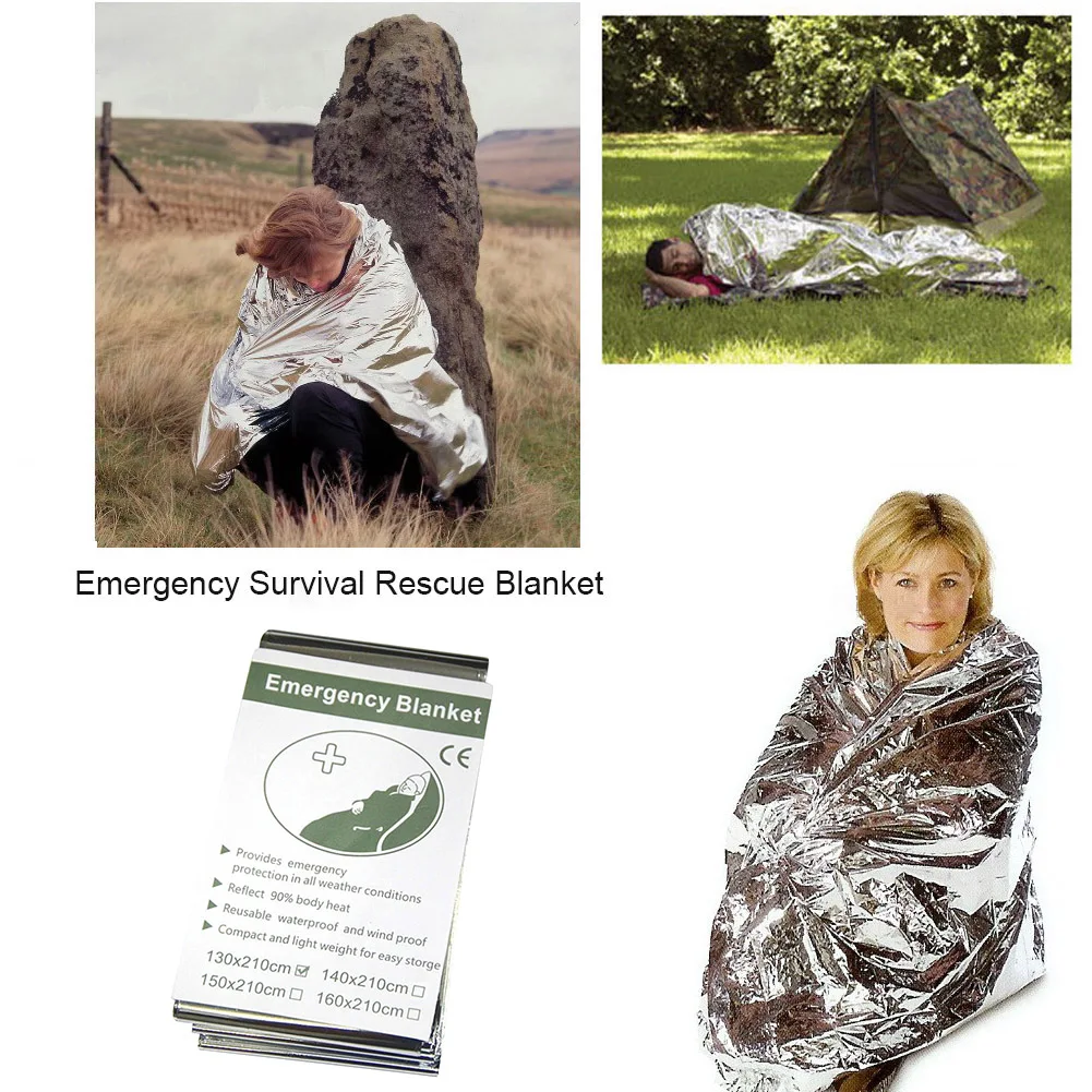Emergency Blanket Outdoor Survival First Aid Military Rescue Kit Windproof Waterproof Reusable Foil Thermal Blanket for Camping