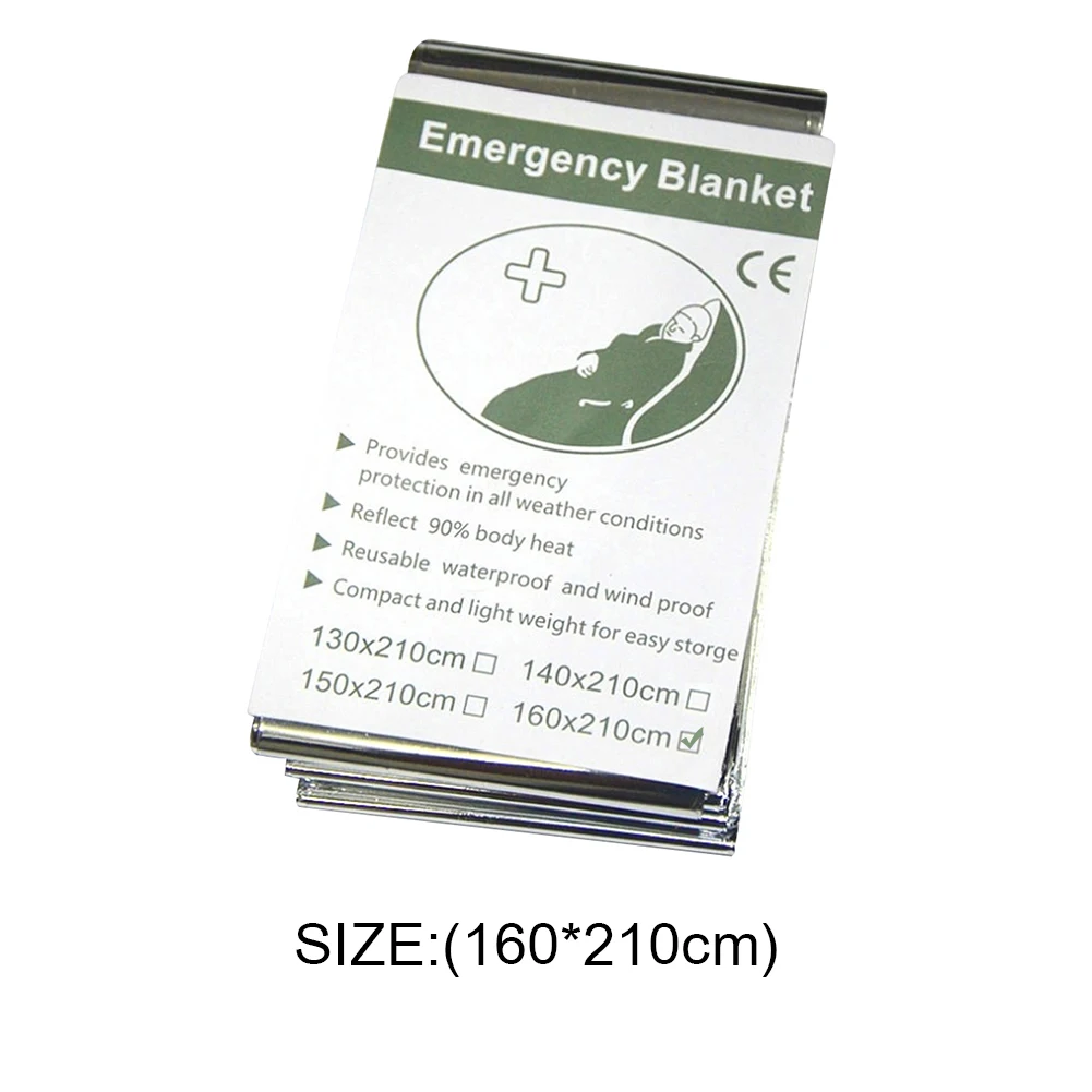 Emergency Blanket Outdoor Survival First Aid Military Rescue Kit Windproof Waterproof Reusable Foil Thermal Blanket for Camping