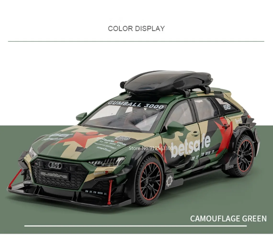 1/24 Audi RS6 Modified Vehicles Car Model Toys Alloy Diecast  With Pull Back Light & Sound Model Cars Boys Gifts For Children