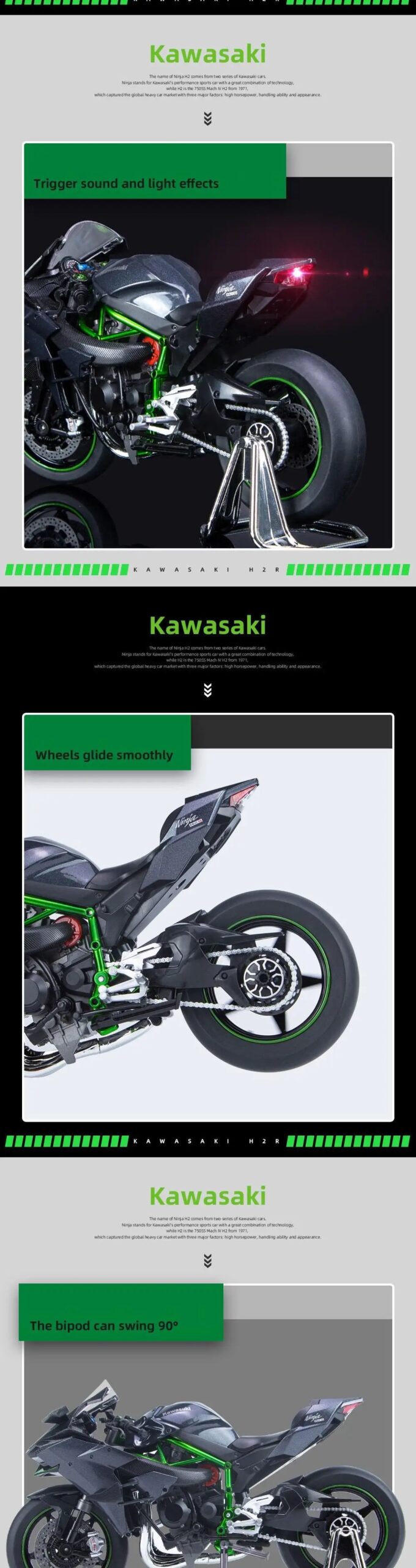 1/9 KAWASAKI H2R Ninja Toy Motorcycle Miniature Diecast Metal Large Size Model Racing Sound & Light Collection Gift Boy Children 1/9 KAWASAKI H2R Ninja Toy Motorcycle Miniature Diecast Metal Large Size Model Racing Sound & Light Collection Gift Boy Children
