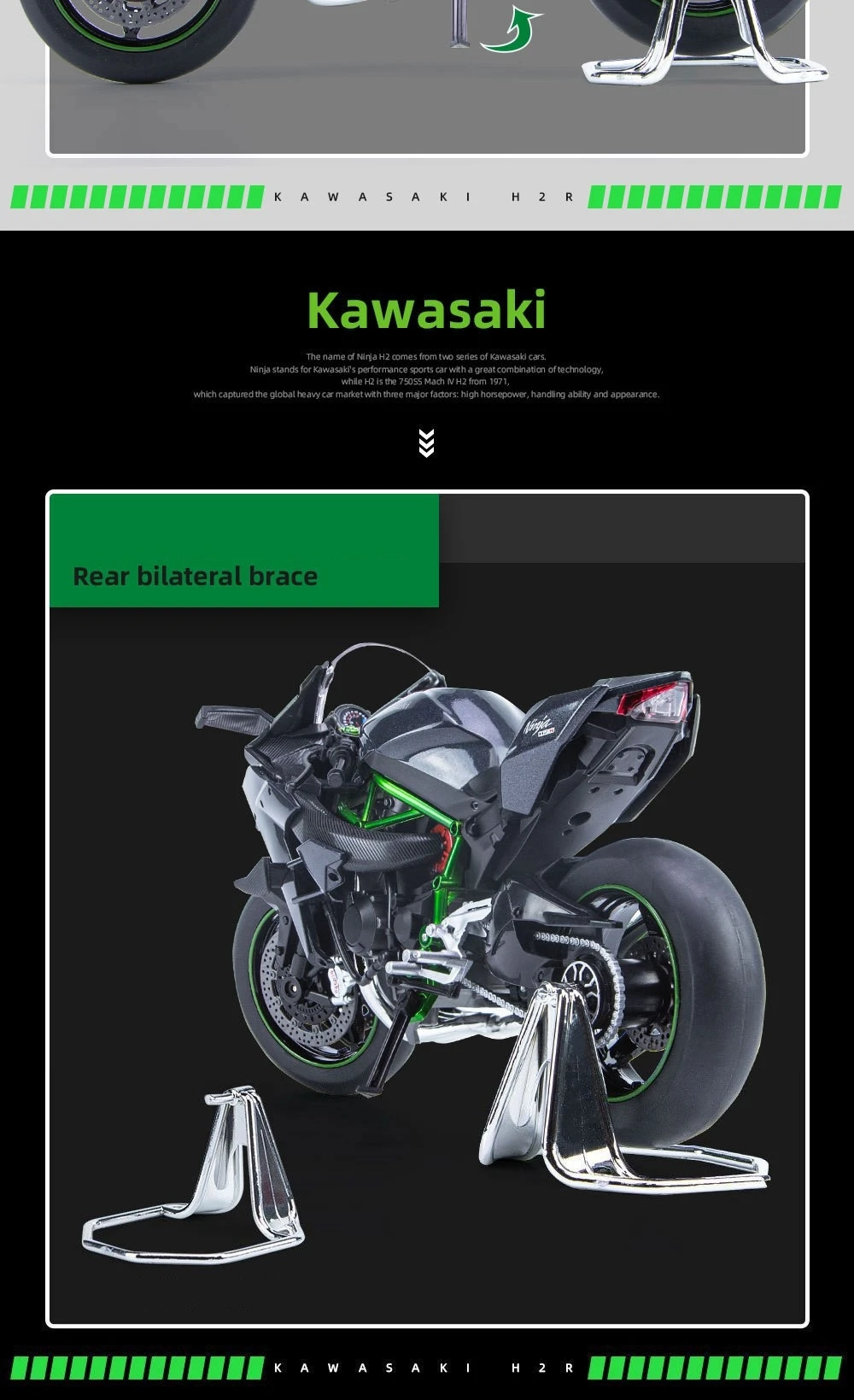 1/9 KAWASAKI H2R Ninja Toy Motorcycle Miniature Diecast Metal Large Size Model Racing Sound & Light Collection Gift Boy Children 1/9 KAWASAKI H2R Ninja Toy Motorcycle Miniature Diecast Metal Large Size Model Racing Sound & Light Collection Gift Boy Children