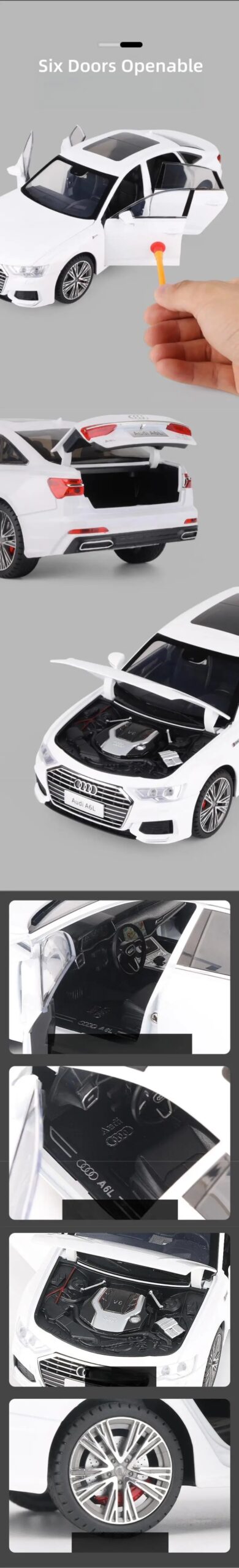 1/18 Audi A6L Toy Car Diecast Alloy Metal Model Miniature Pull Back Sound Light Doors Openable Collection Gift For Boy Children