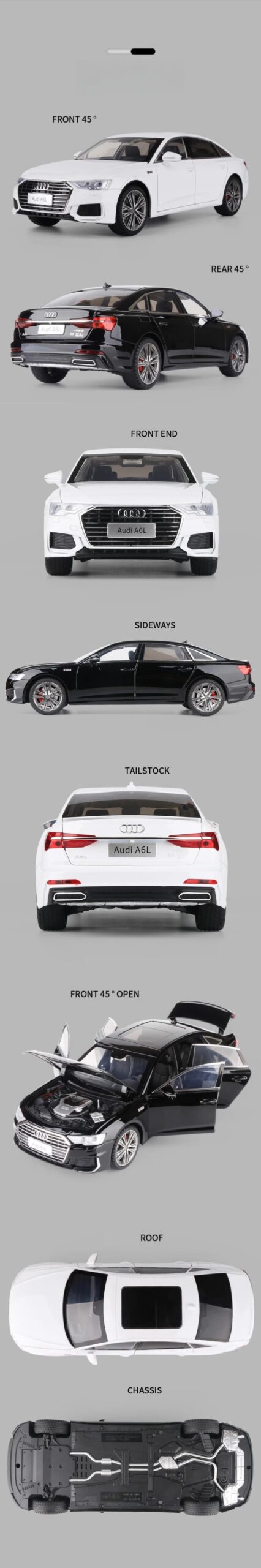 1/18 Audi A6L Toy Car Diecast Alloy Metal Model Miniature Pull Back Sound Light Doors Openable Collection Gift For Boy Children