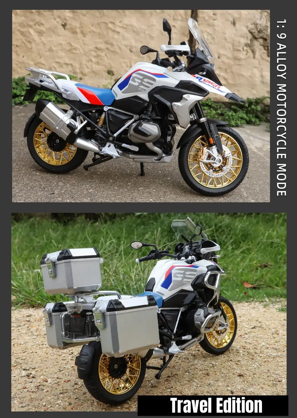 1/9 BMW R1250 GS Toy Motorcycle Model For Children Diecast Metal Motorbike Vehicle Miniature Lightable Collection Gift For Boys