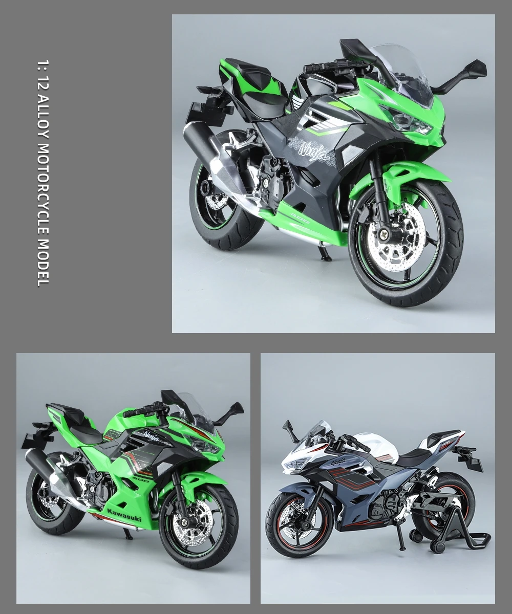 1/12 KAWASAKI Ninja 400 Toy Motorcycle Miniature Diecast Metal Model 1:12 Super Sport Sound & Light Collection Gift For Boy Kid