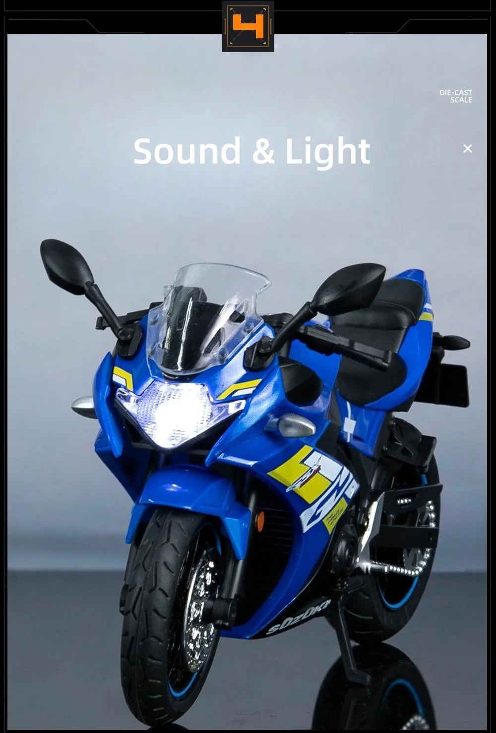 1/12 Suzuki GSX-250R Toy Motorcycle Miniature Model 1:12 Off-Road Motorbike Racing Sound & Light Diecast Collection Gift Boy