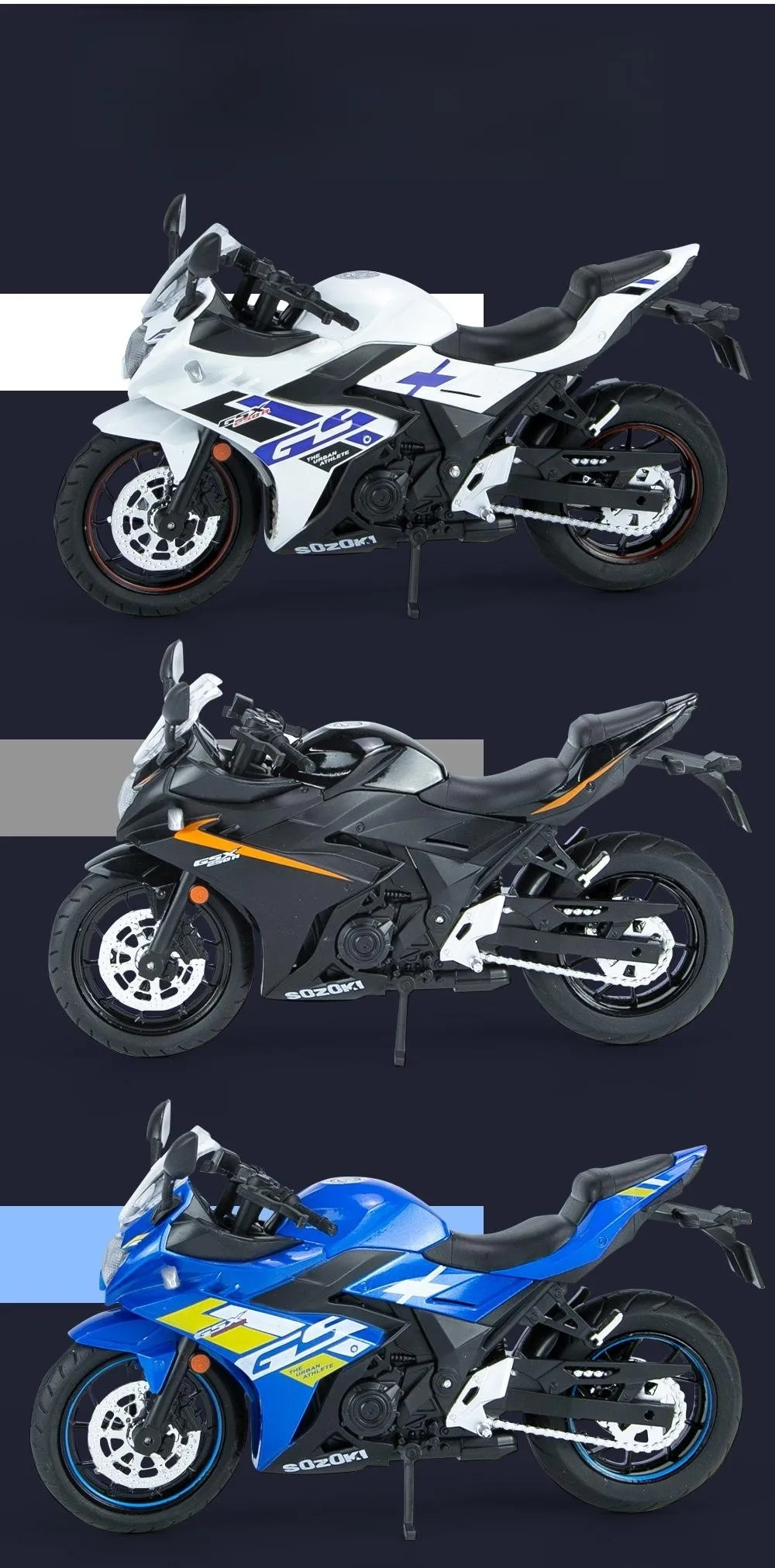 1/12 Suzuki GSX-250R Toy Motorcycle Miniature Model 1:12 Off-Road Motorbike Racing Sound & Light Diecast Collection Gift Boy