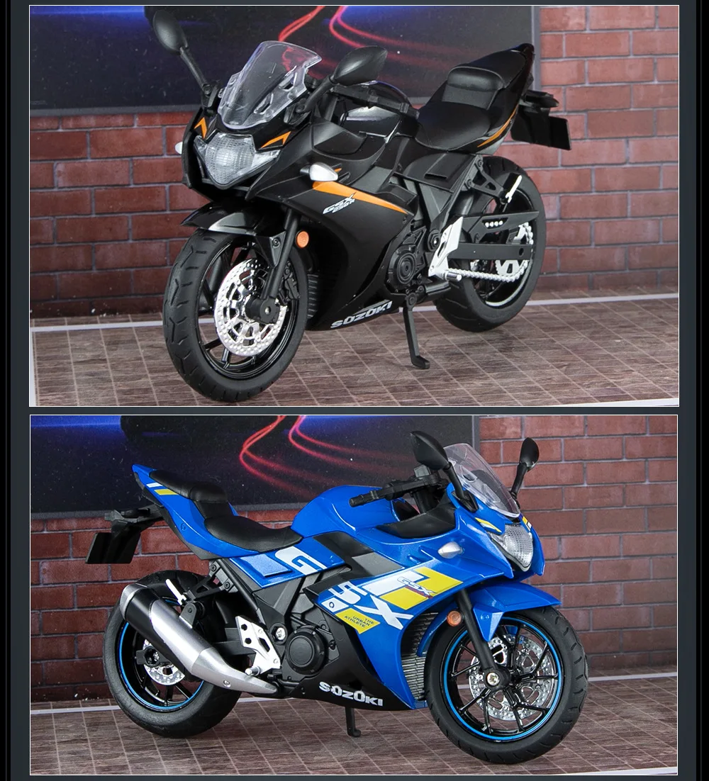 1/12 Suzuki GSX-250R Toy Motorcycle Miniature Model 1:12 Off-Road Motorbike Racing Sound & Light Diecast Collection Gift Boy