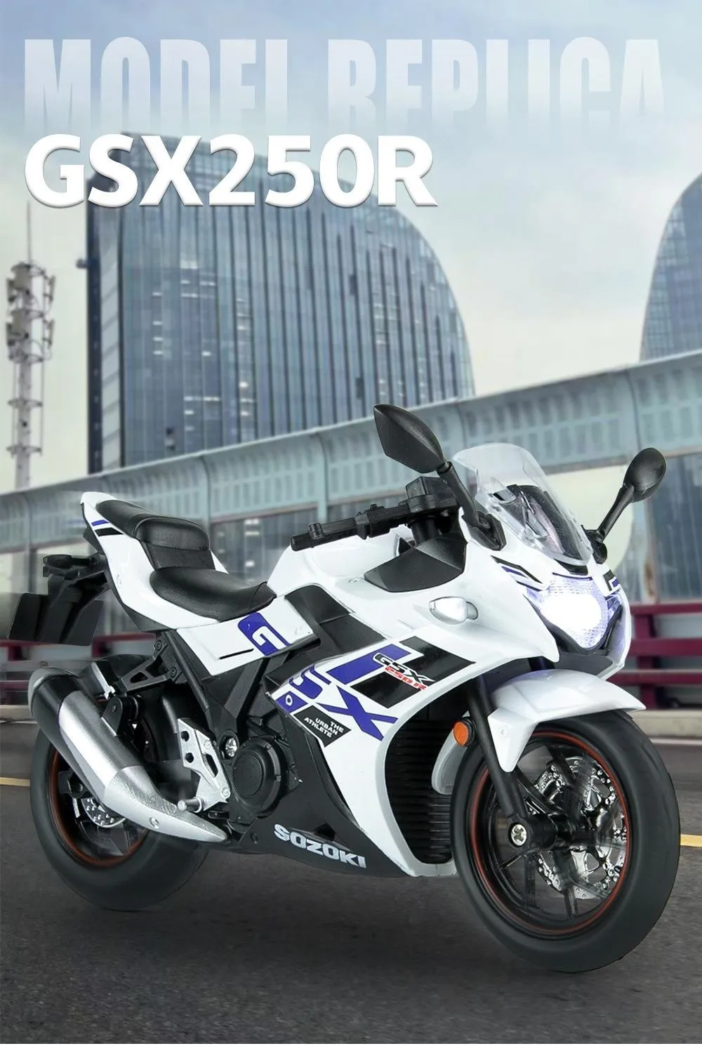 1/12 Suzuki GSX-250R Toy Motorcycle Miniature Model 1:12 Off-Road Motorbike Racing Sound & Light Diecast Collection Gift Boy