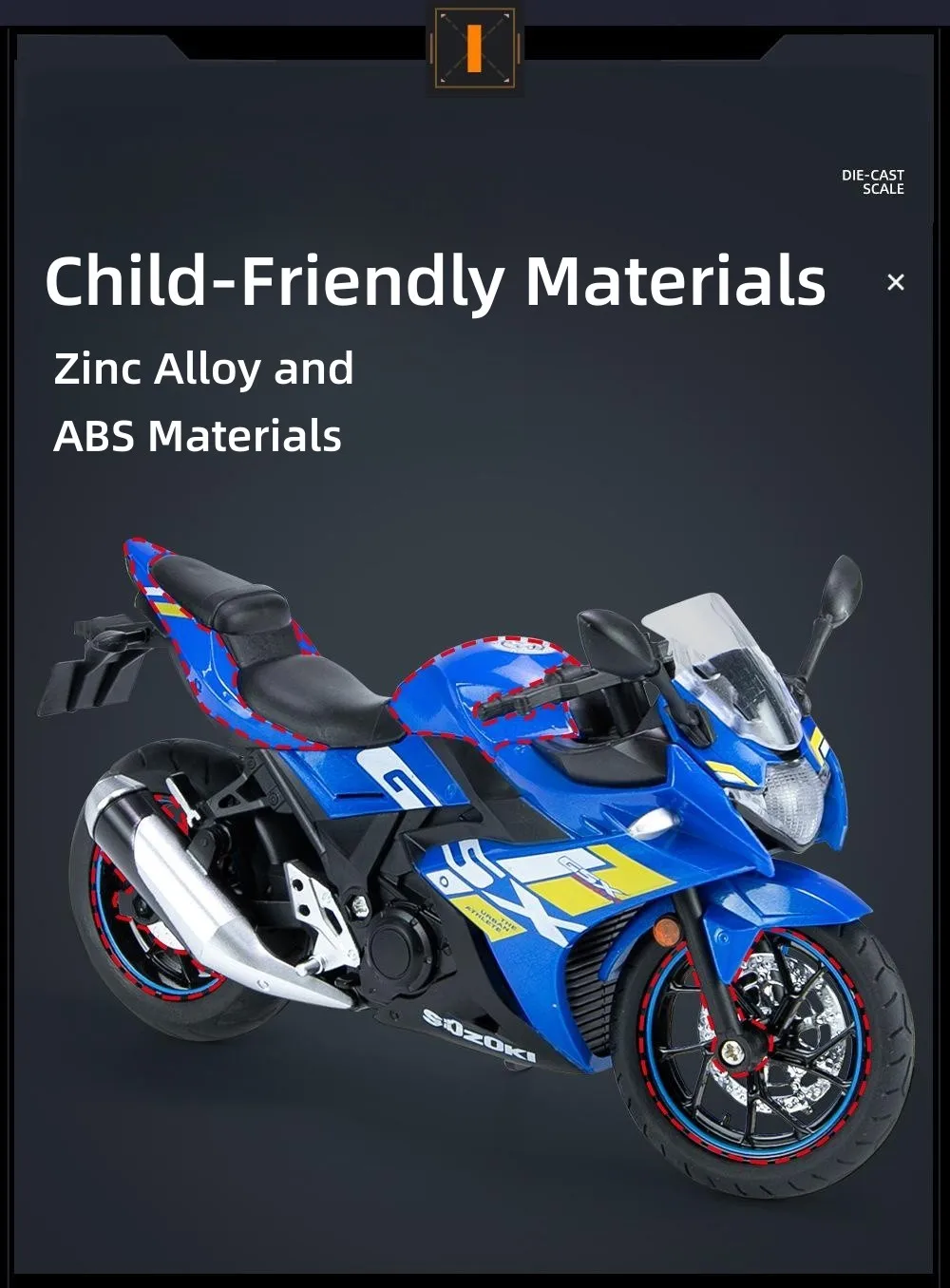 1/12 Suzuki GSX-250R Toy Motorcycle Miniature Model 1:12 Off-Road Motorbike Racing Sound & Light Diecast Collection Gift Boy