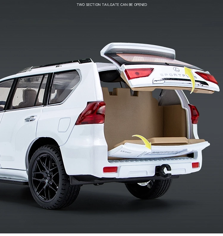1/18 Lexus LX570 SUV Sport Toy Car Diecast Metal Model Miniature Pull Back Sound Light Doors Openable Collection Gift For Kids