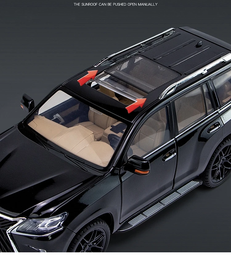 1/18 Lexus LX570 SUV Sport Toy Car Diecast Metal Model Miniature Pull Back Sound Light Doors Openable Collection Gift For Kids
