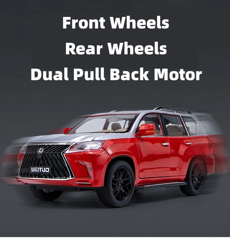 1/18 Lexus LX570 SUV Sport Toy Car Diecast Metal Model Miniature Pull Back Sound Light Doors Openable Collection Gift For Kids